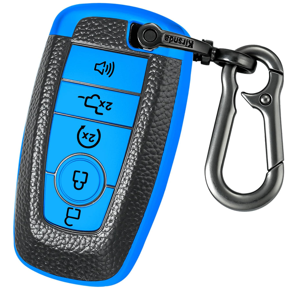 Kirsnda blue texture Ford key fob cover protects against scratches and adds grip.
