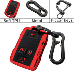 Close-up of soft TPU texture on Kirsnda red key cover, highlighting grip.