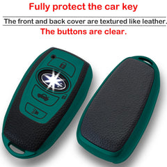Kirsnda Subaru green key fob cover with keychain, keeps keys organized.