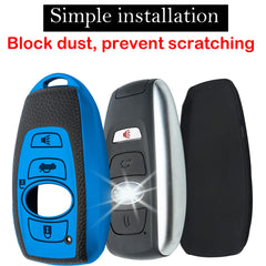 Blue textured key shell reduces slips while shielding the fob from wear.