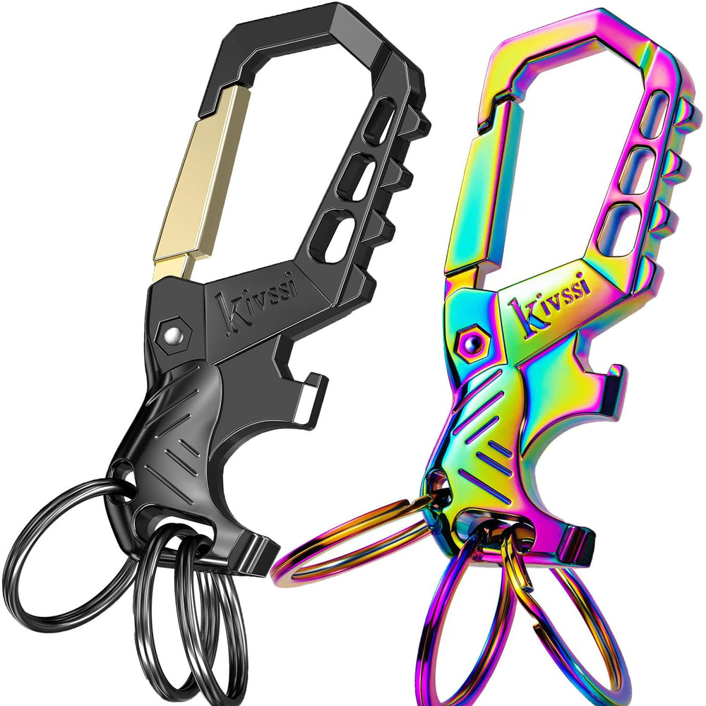 Kivssi heavy-duty keychain with carabiner and bottle opener for secure everyday carrying.