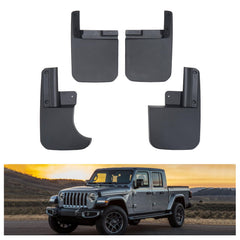 Kiwi Master mud flaps front view on Gladiator showing rugged protection.