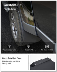 Kiwi Master wide-coverage mud flaps on Gladiator protect tire area effectively.
