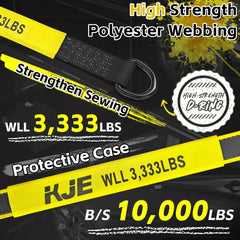 KJE 10ft strap with 10,000 lb break strength handles heavy vehicles.