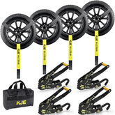 KJE 4-pack trailer tie-down straps with lasso-style secure vehicles during transport.