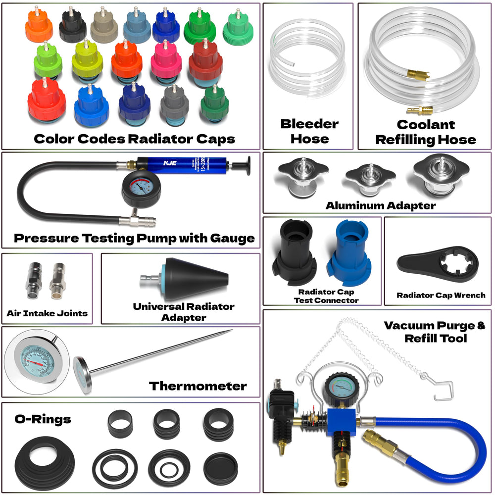KJE coolant pressure tester gauge provides precise leak-detection readings