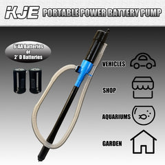 KJE pump with hose and clamp shown, secure outlet during transfer.