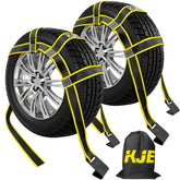 KJE Tow Dolly Straps cradle 14-19 inch tires securely during transport.