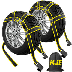 KJE Tow Dolly Straps cradle 14-19 inch tires securely during transport.