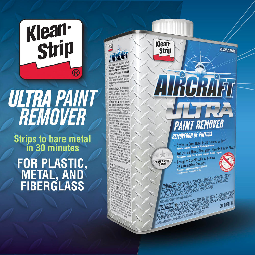KLEAN-STRIP Aircraft Ultra works on metal, fiberglass, and plastic surfaces