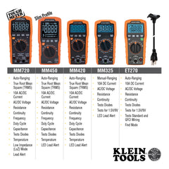 Klein Tools MM450 measures up to 600V for versatile electrical testing.