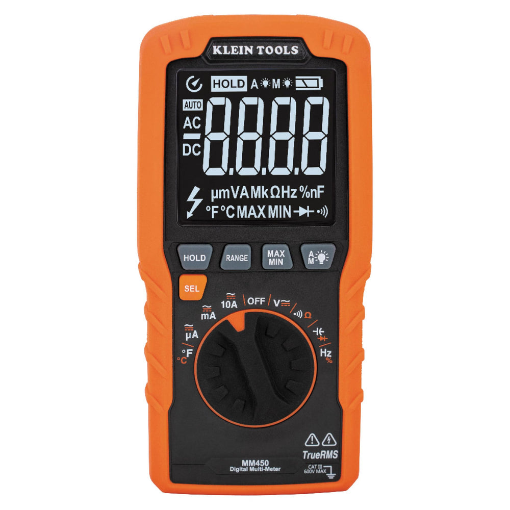 Klein Tools MM450 front view showing slim design for pocket carry.
