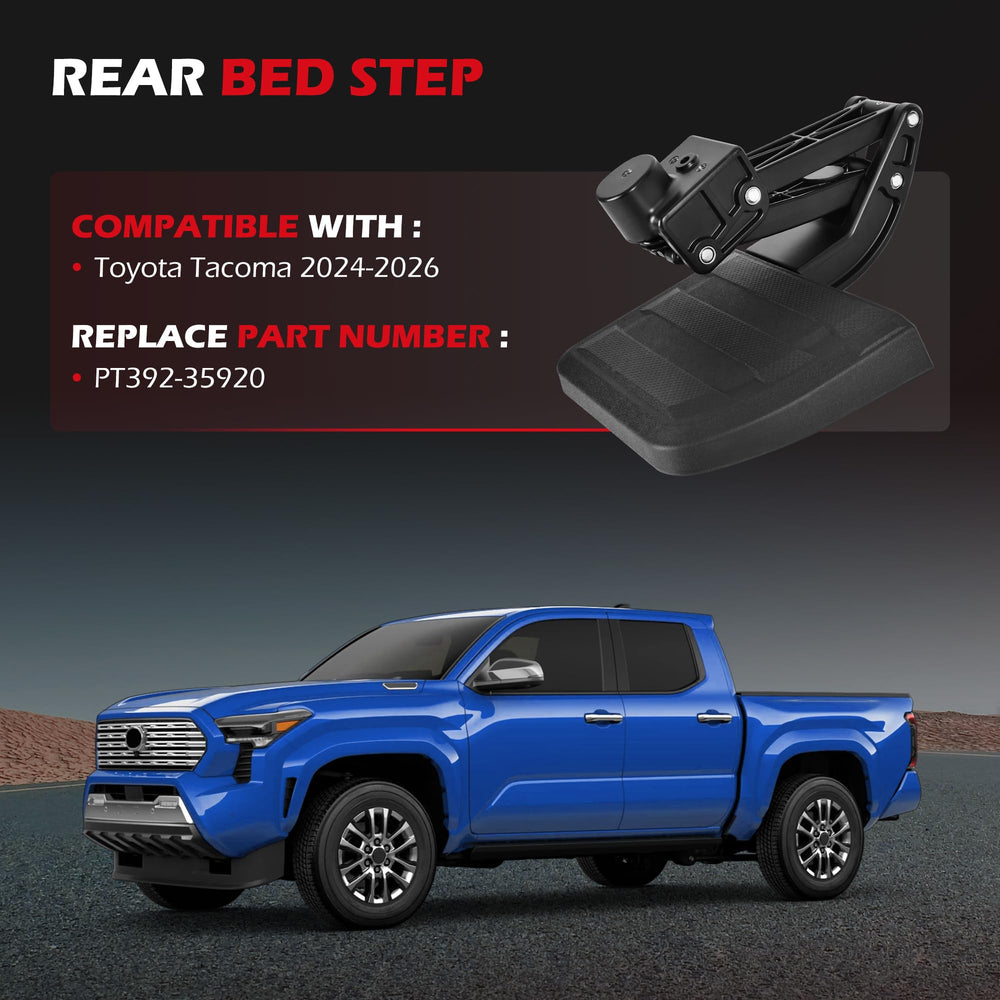 KLN rear bed step on Toyota Tacoma 2024–2026 with pedal retracted when not used