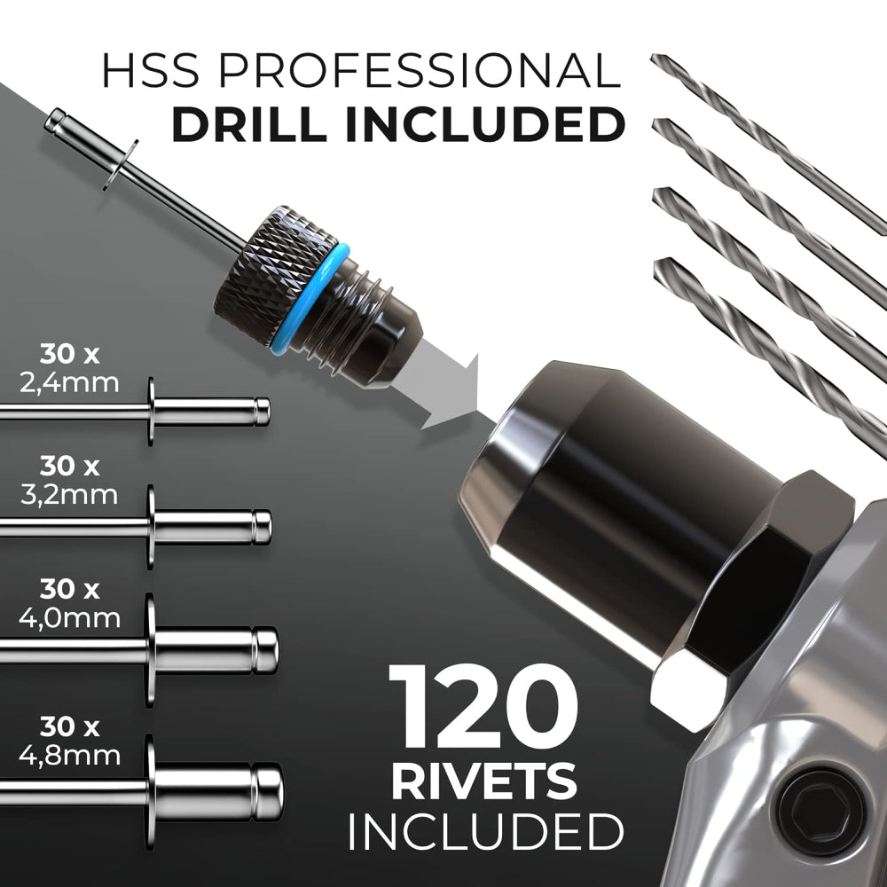 KLRS rivet kit includes 120 rivets for versatile metalworking.
