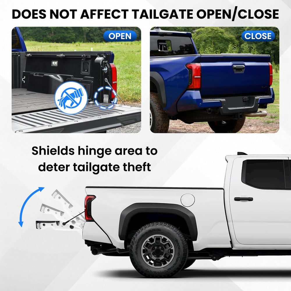 Hinge protection area from Klutchtech prevents access to critical tailgate points.
