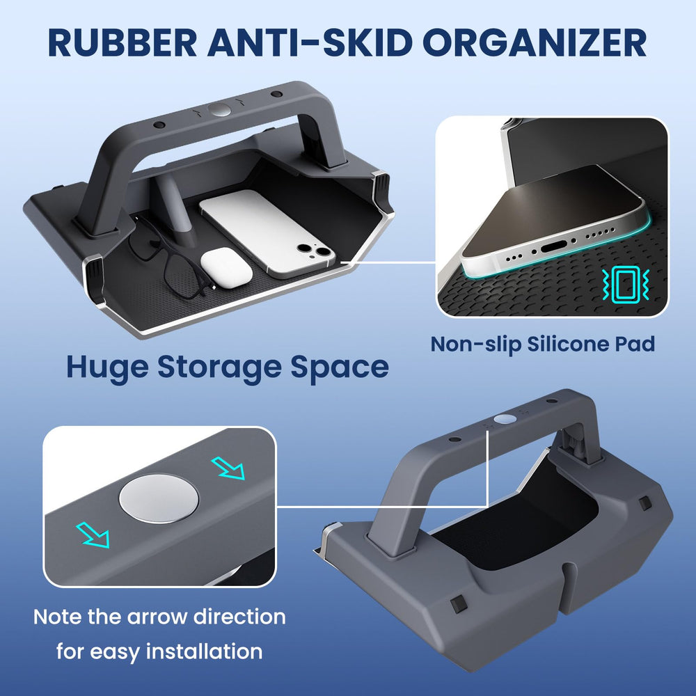 Klutchtech Model Y Juniper compact storage adds space for keys and earbuds.