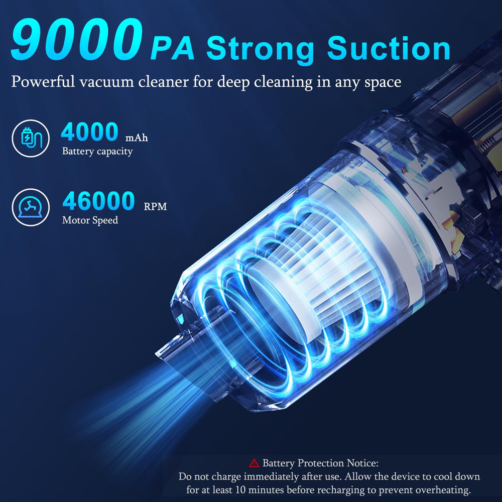 KMM handheld car vacuum with washable HEPA filter for reusable, strong suction.