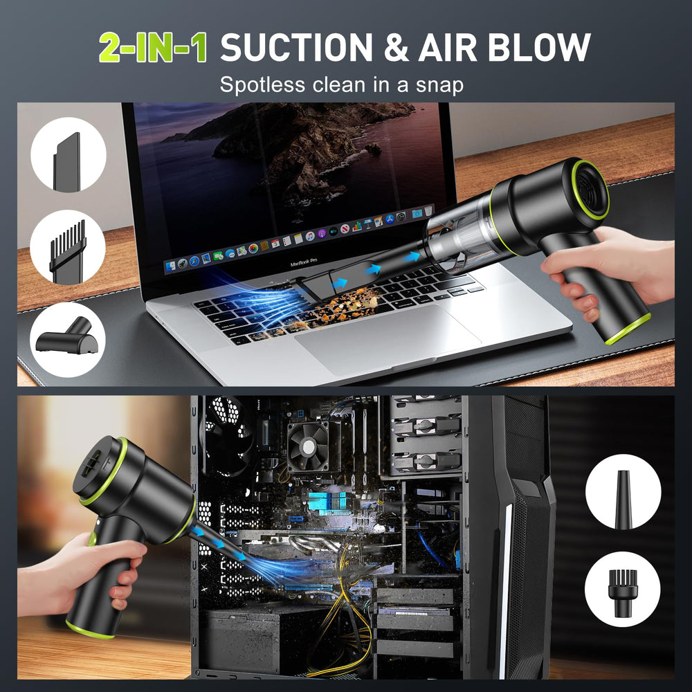 KMM 2-in-1 vacuum and air duster in action for crevices and inflatables