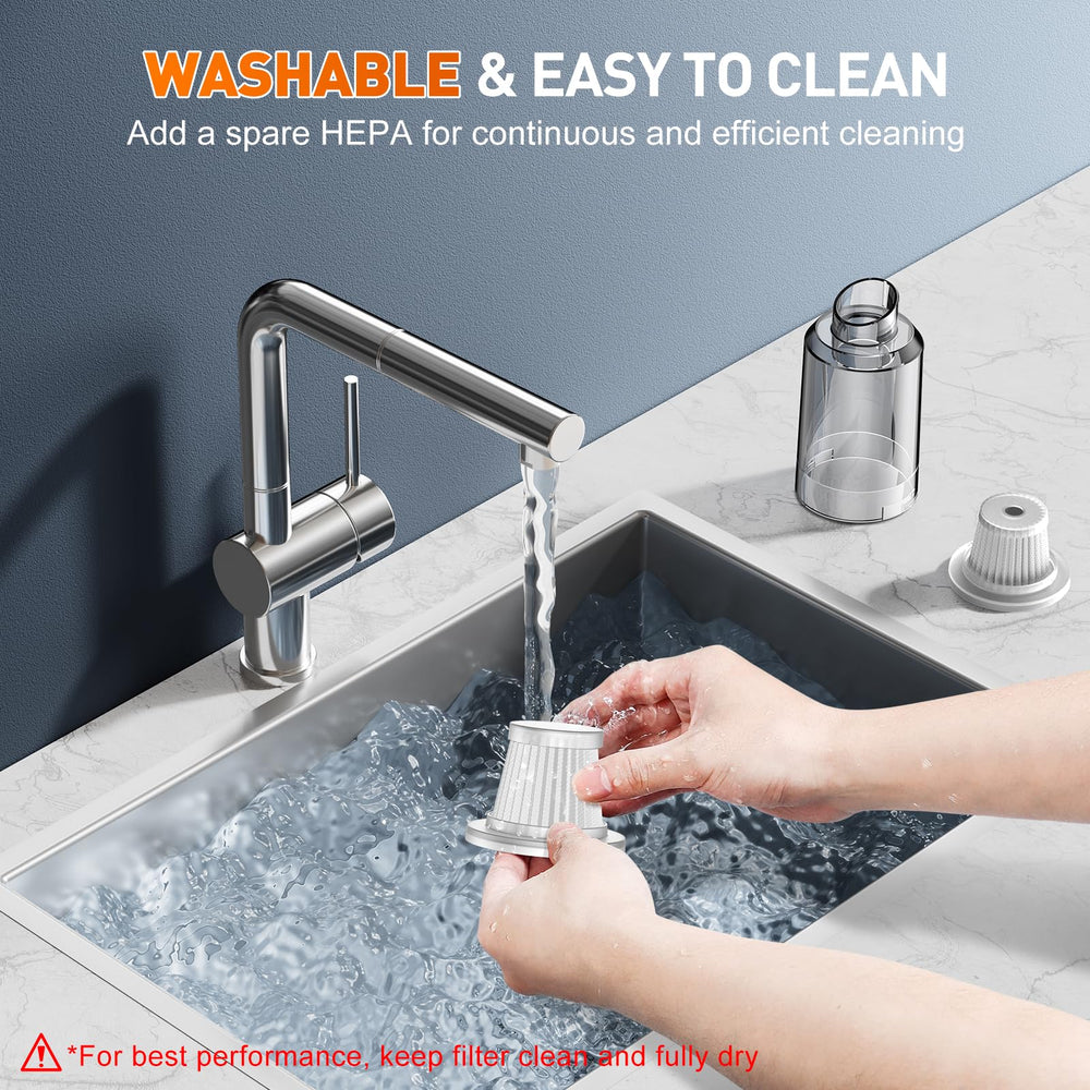 KMM washable HEPA filter maintains strong suction and clean air.