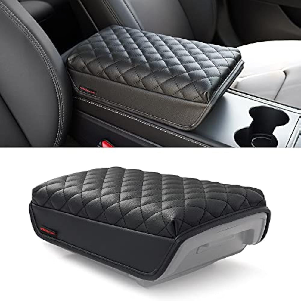 KMMOTORS Model Y/Model 3 center console cover in quilted black protects the original surface.
