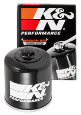 K&N KN-128 oil filter with wrench-off nut for quick maintenance and removal.