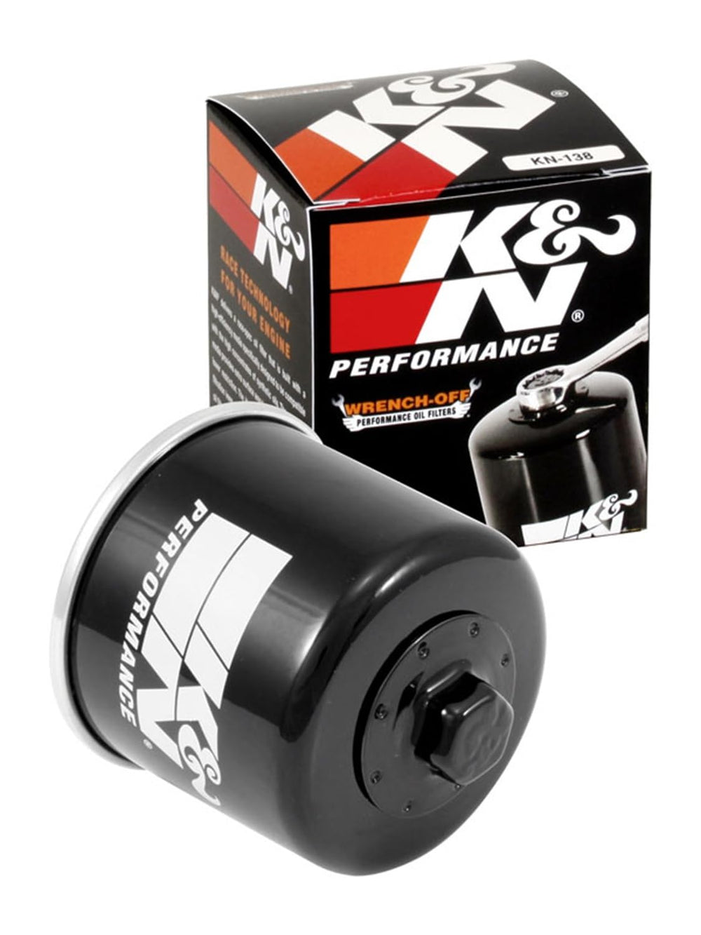 K&N KN-138 oil filter side view showing durable construction for Suzuki bikes.