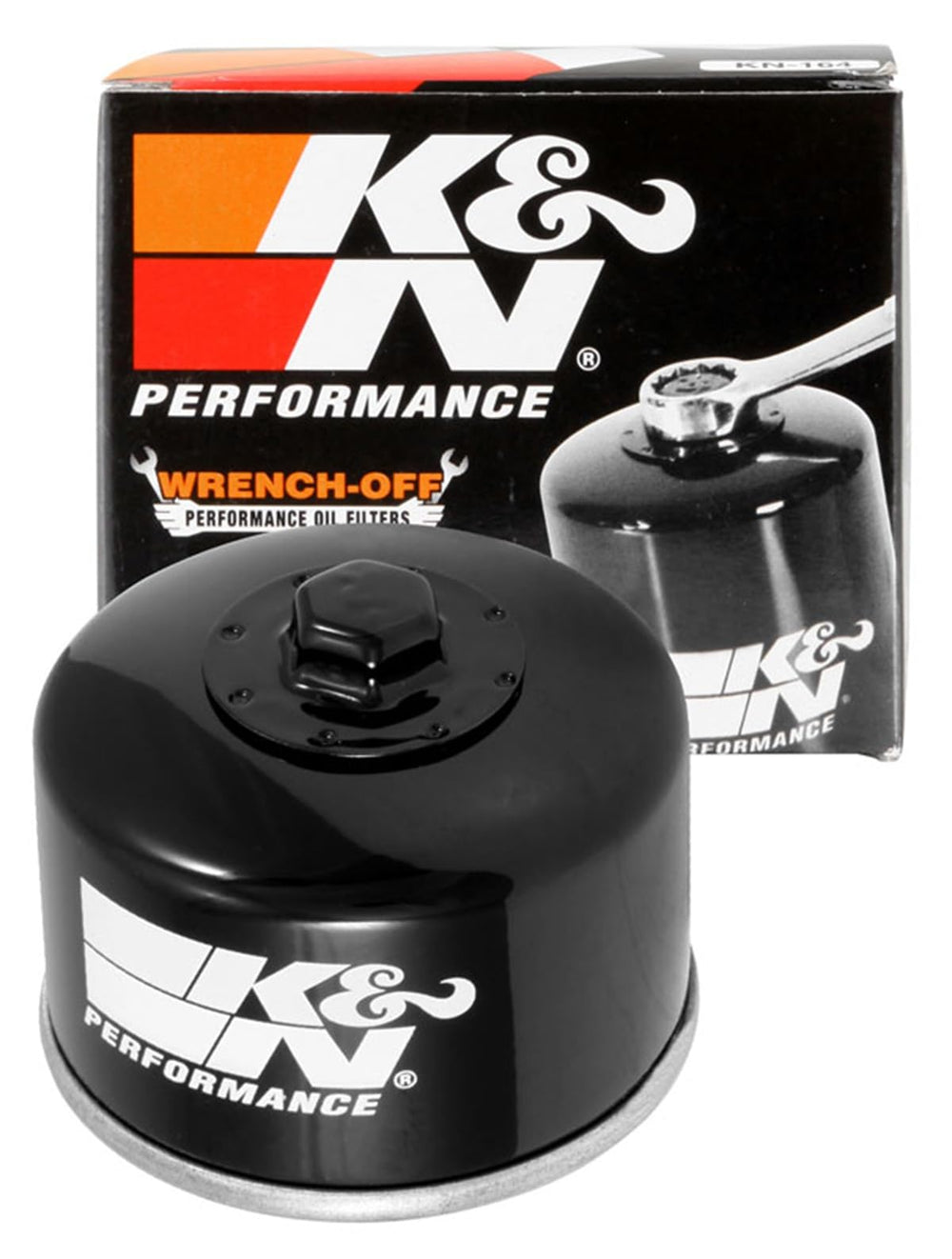 K&N KN-147 oil filter canister close-up showing high-flow design for steady oil delivery.