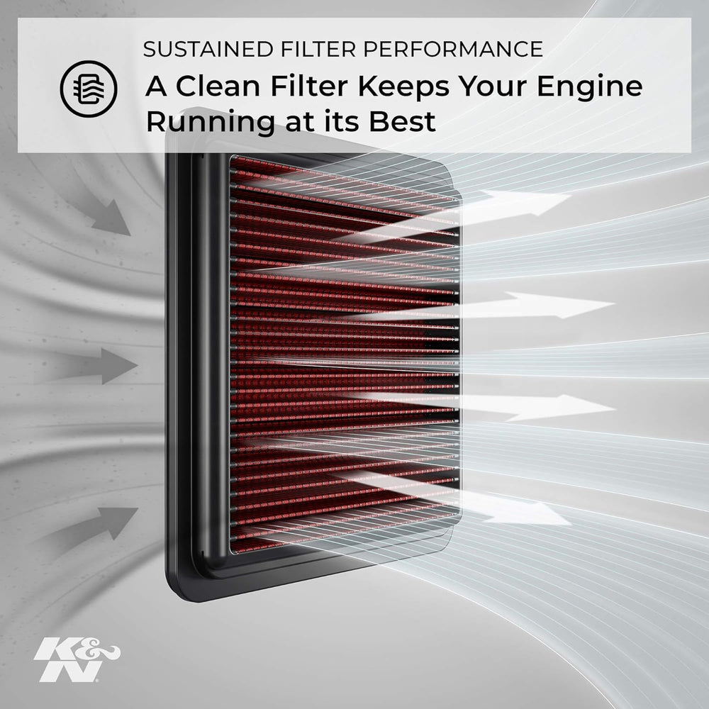 K&N black filter oil coats filter pleats for strong contaminant capture.