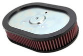 K&N engine air filter closeup highlighting high-flow design for Harley engines