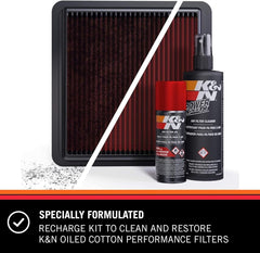 Power Kleen spray-on action on dirty filter exterior