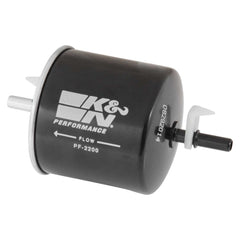 K&N PF-2200 gasoline fuel filter, front view, for clean fuel delivery.