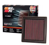 K&N High-Flow air filter installed in engine bay boosts airflow for Infiniti and Nissan