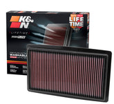 K&N high-flow air filter front view ready for installation to improve airflow