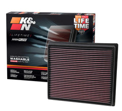 K&N high-flow filter front view showing compact, upgrade-ready design for better intake.