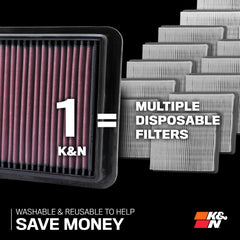 K&N filter ready-to-drop into factory air box in minutes.