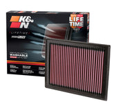 K&N High-Flow air filter close-up showing premium media for better airflow.