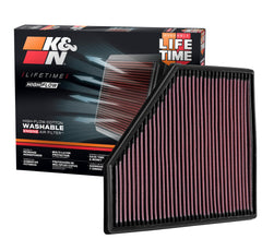 K&N High-Flow air filter installed in BMW engine bay for improved airflow