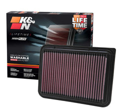 K&N high-flow air filter close-up showing durable media for better airflow.