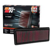 K&N High-Flow filter front view shows premium filtration for improved airflow