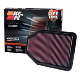 K&N high-flow filter front view enhances engine breathing and performance.