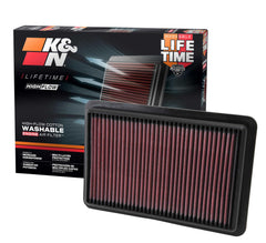 K&N high-flow air filter top view showing fit for installation and airflow potential