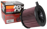 K&N High-Flow engine air filter close-up shows multi-layer media for filtration efficiency
