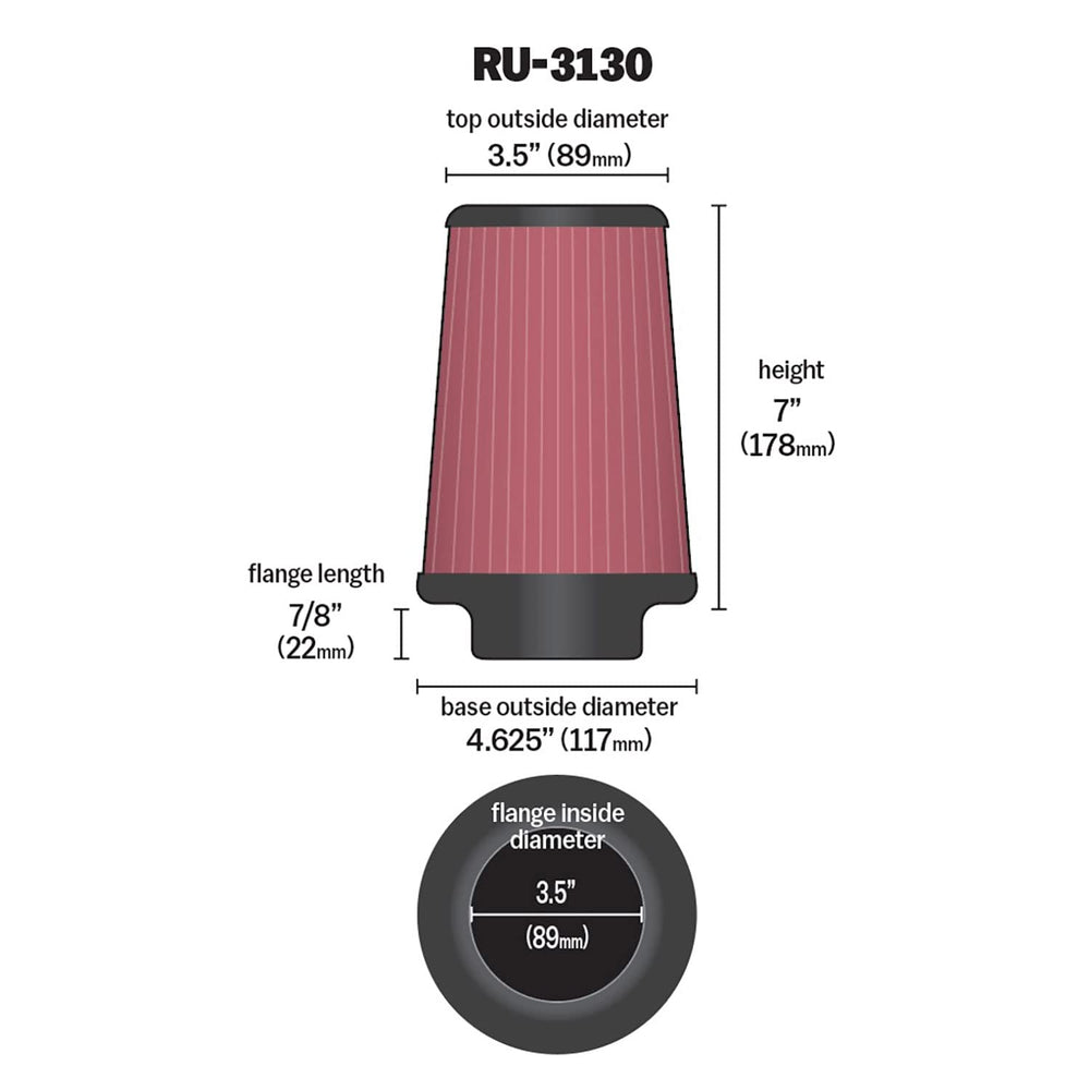 K&N high-flow universal filter promotes improved airflow for responsive acceleration.