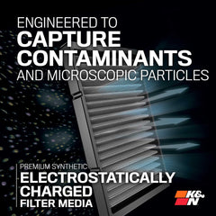 K&N VF2027 filter media closeup shows advanced filtration for cleaner cabin air