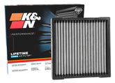 K&N Lifetime cabin air filter close-up shows durable media for cleaner air.