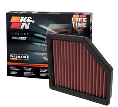 K&N high-flow air filter in hand showing ready-to-install design improves airflow potential