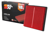 K&N performance air filter close-up with 18,000-mile life highlight.