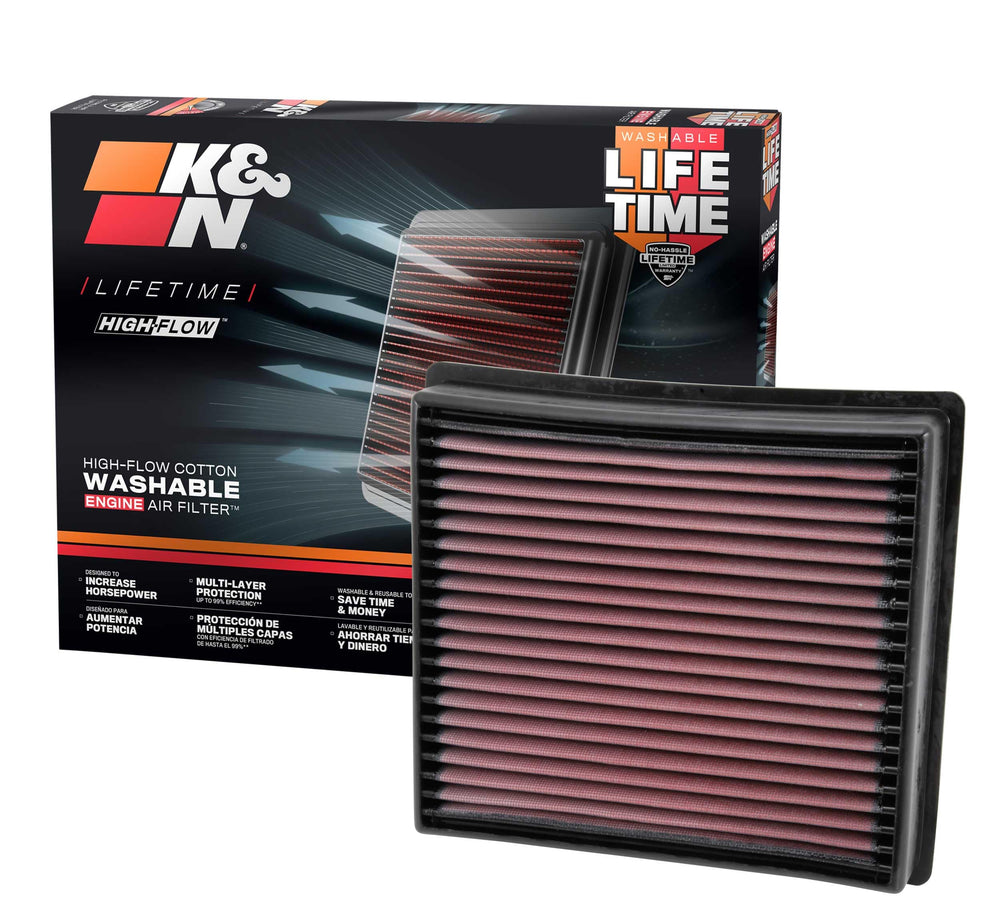 KN Performance diesel high-flow air filter installed in RAM 2500 engine bay improves airflow