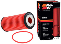 K&N premium oil filter canister shows rugged durability for engine protection.