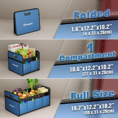 Knodel car trunk organizer with two divided sections for flexible packing.